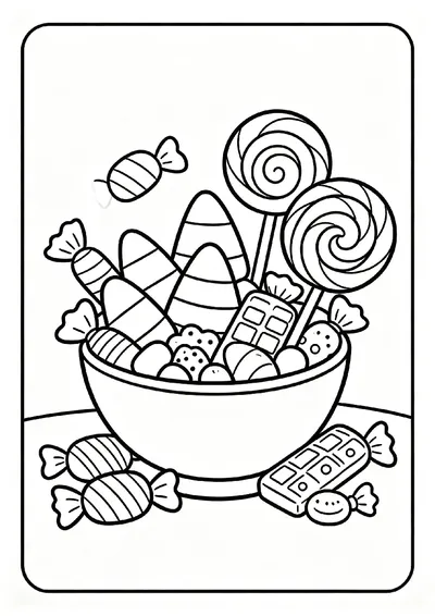 Candy Corn and Halloween Sweets coloring page