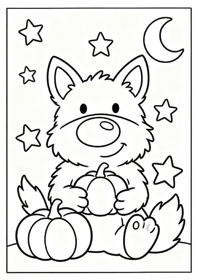 Cute Werewolf Holding a Little Pumpkin coloring page