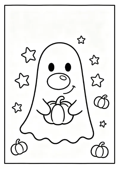 Friendly Ghost Holding a Little Pumpkin coloring page