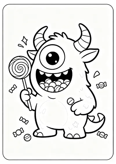 Friendly Monster Eating Candy coloring page