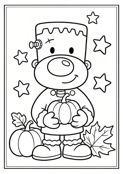 Friendly Monster Holding a Pumpkin coloring page