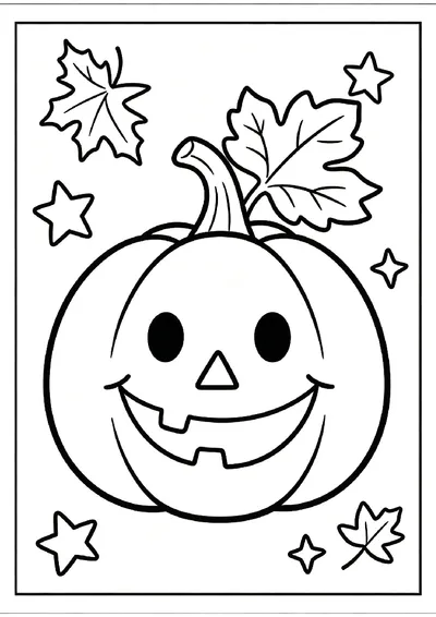 Happy Jack-o'-Lantern With Autumn Leaves coloring page