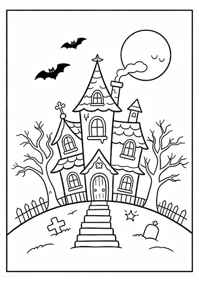 Haunted House on a Hill coloring page