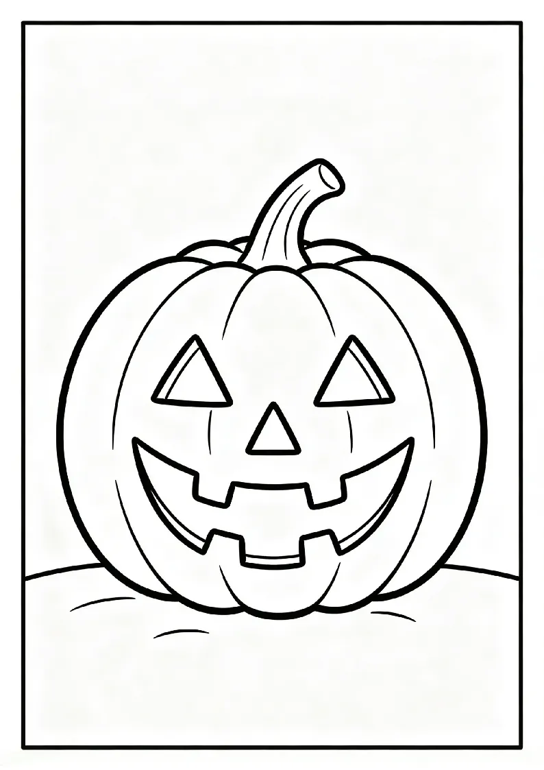 Jack O Lantern Grinning Face coloring page, black outline drawing ready to print
