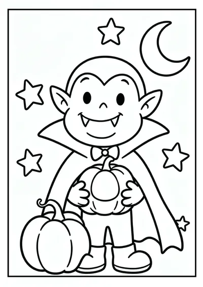 Little Vampire Holding a Pumpkin coloring page