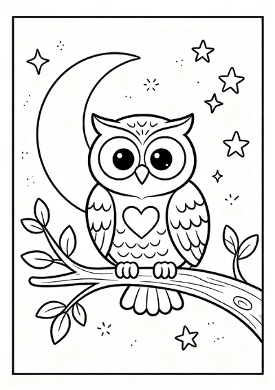 Owl on a Moonlit Branch coloring page