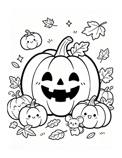 Big Jack-o'-Lantern Pumpkin Patch With a Tiny Mouse coloring page