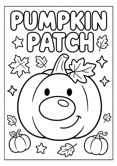 Smiling Pumpkin Patch Title Page With Leaves coloring page