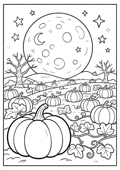Pumpkin Patch Under a Harvest Moon coloring page