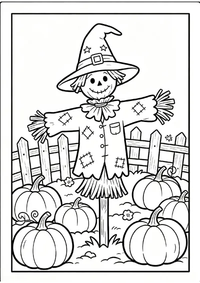 Scarecrow in a Pumpkin Patch coloring page