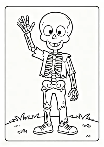 Skeleton Waving Hello coloring page