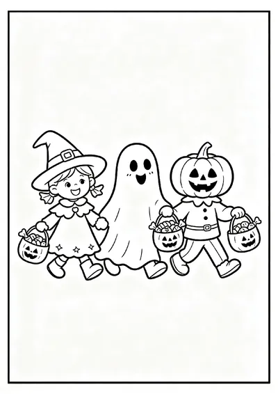Trick or Treat Kids with Candy Buckets coloring page