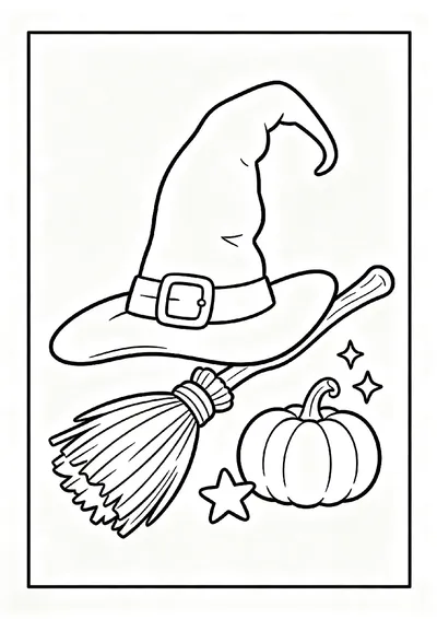 Witch Hat and Broomstick coloring page