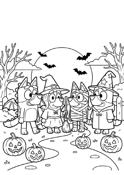 Halloween Costume Parade with Trick or Treaters coloring page
