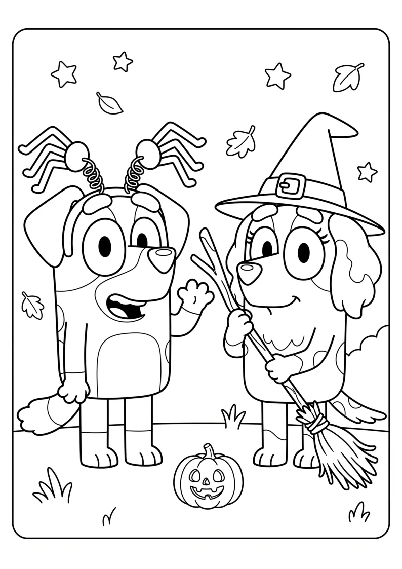 Halloween Spider Wig and Witch Costume Coloring Page coloring page, black outline drawing ready to print