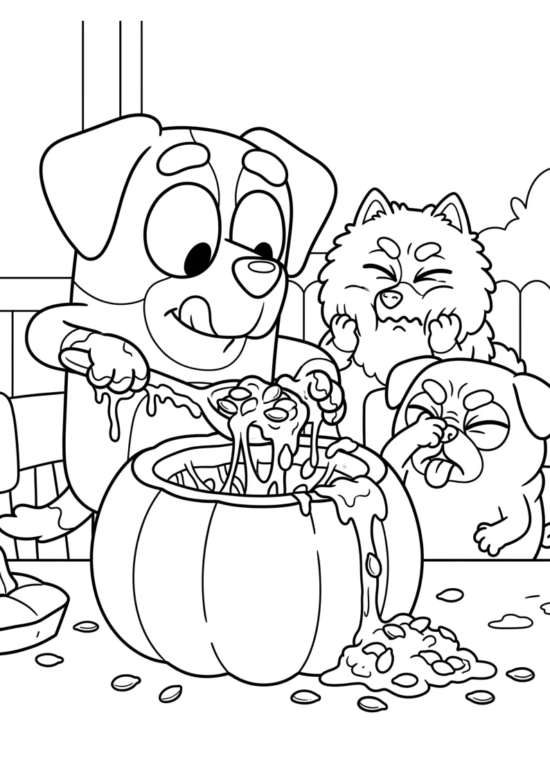 Making Halloween Pumpkin Treats Coloring Page coloring page, black outline drawing ready to print