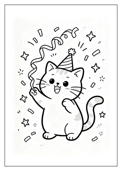 Cat Playing with a Party Streamer coloring page