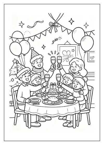 Family Toast around a Holiday Table coloring page