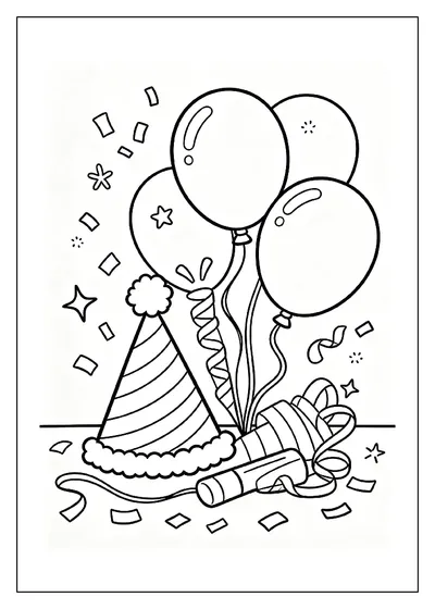 Party Hat and Noisemaker Set coloring page