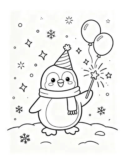 Penguin With a Sparkler in the Snow coloring page