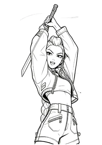 Rumi Raises Her Demon Sword online coloring canvas