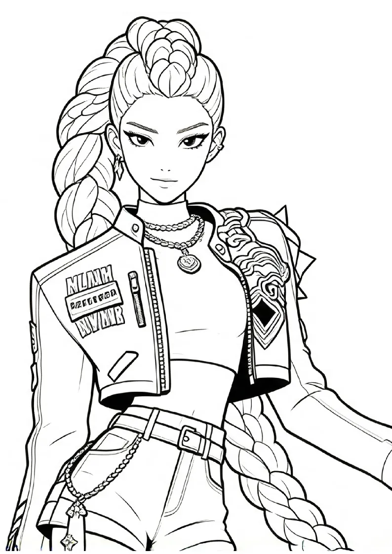 Rumi's Braided Warrior Portrait coloring page, black outline drawing ready to print