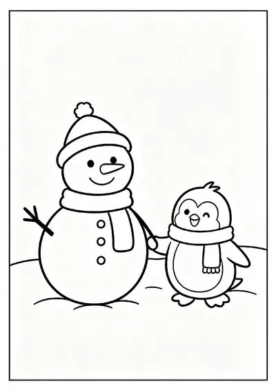 Snowman and Penguin Best Friends coloring page