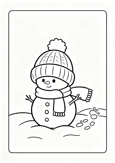 Baby Snowman with a Knitted Hat coloring page