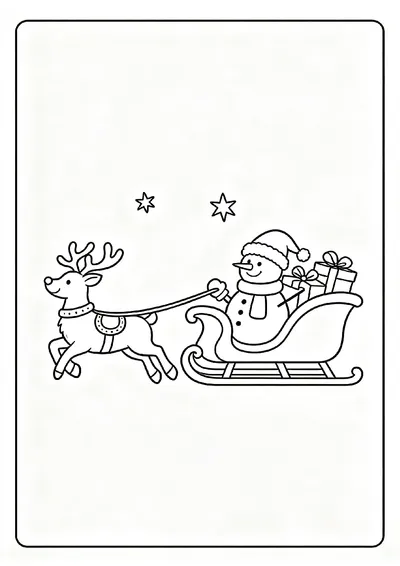 Snowman Delivering Presents on a Sleigh coloring page