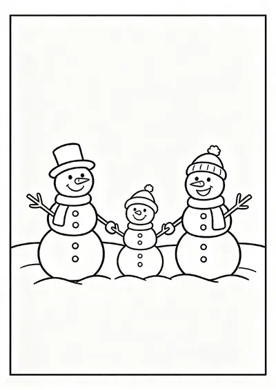 Snowman Family Holding Twig Hands coloring page