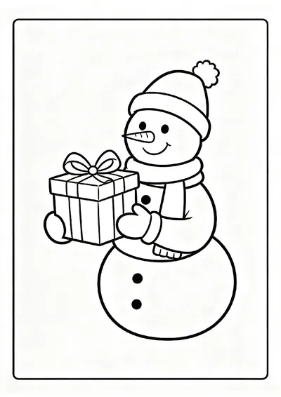 Snowman Giving a Wrapped Gift coloring page