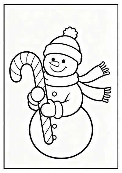 Snowman Holding a Candy Cane coloring page