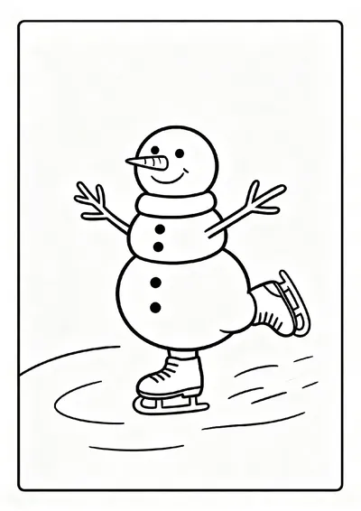 Snowman Ice Skating on a Frozen Pond coloring page