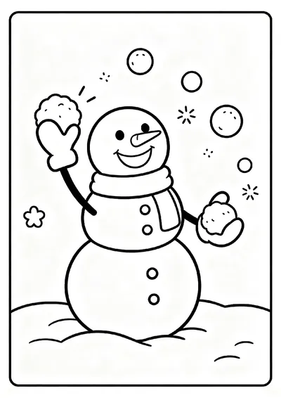 Snowman Joining a Snowball Fight coloring page