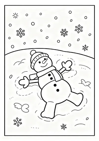 Snowman Making Snow Angels coloring page