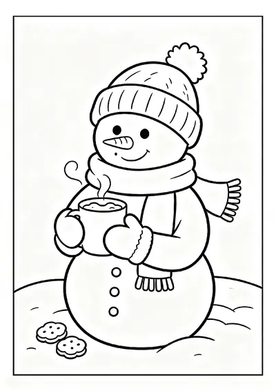 Snowman Sipping Hot Cocoa coloring page