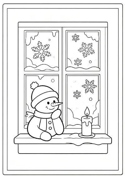 Snowman Sitting by a Frosty Window coloring page