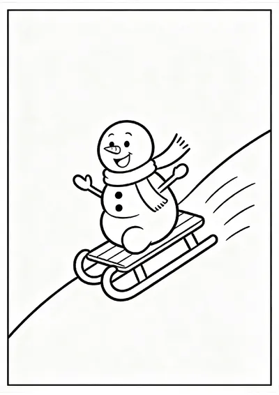 Snowman Sledding Down a Hill coloring page