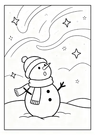 Snowman Under the Northern Lights coloring page