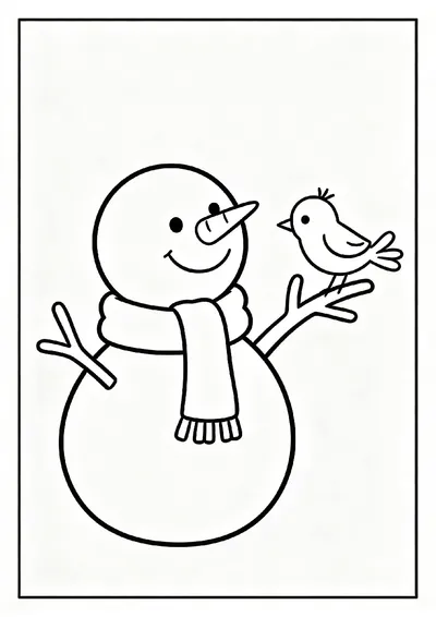 Snowman with a Bird Perched on His Arm coloring page