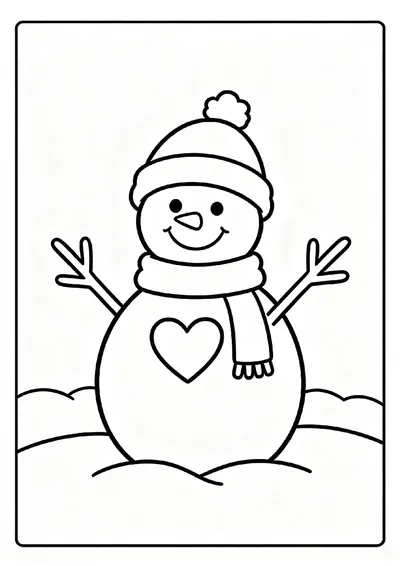 Snowman with a Heart on His Chest coloring page
