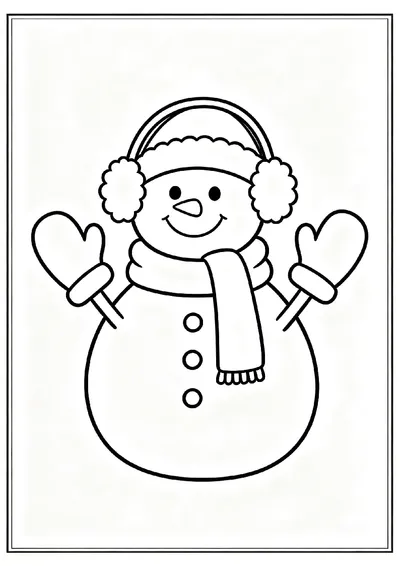 Snowman with Earmuffs and Mittens coloring page