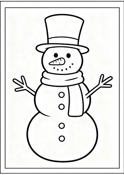 Snowman with Top Hat and Carrot Nose coloring page