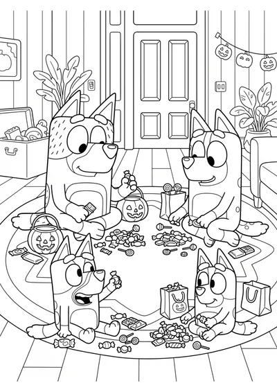 Sorting Halloween Candy with the Family coloring page