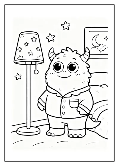 Cuddly Monster in Pajamas with a Nightlight coloring page