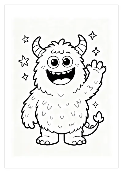 Fuzzy Monster Waving Hello coloring page