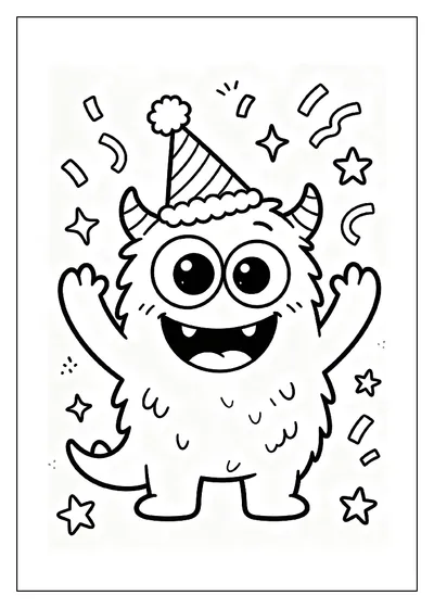 Googly-Eyed Monster Wearing a Party Hat coloring page