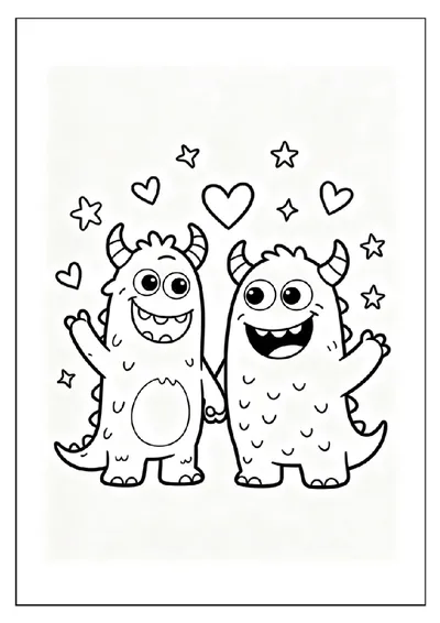 Monster Best Friends Holding Hands coloring page