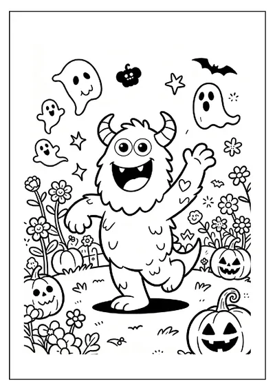 Monster Dancing in a Haunted Garden of Flowers coloring page