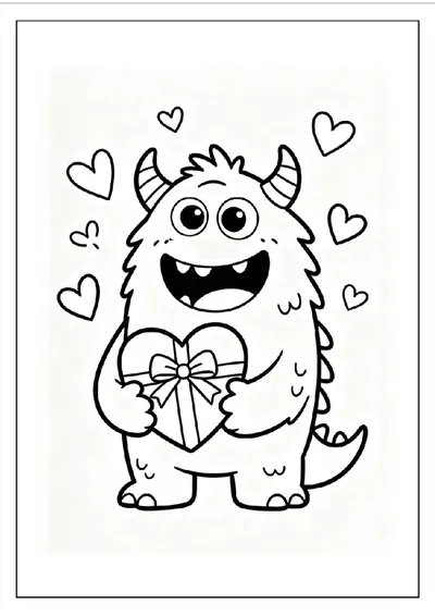 Monster Giving a Heart-Shaped Gift coloring page